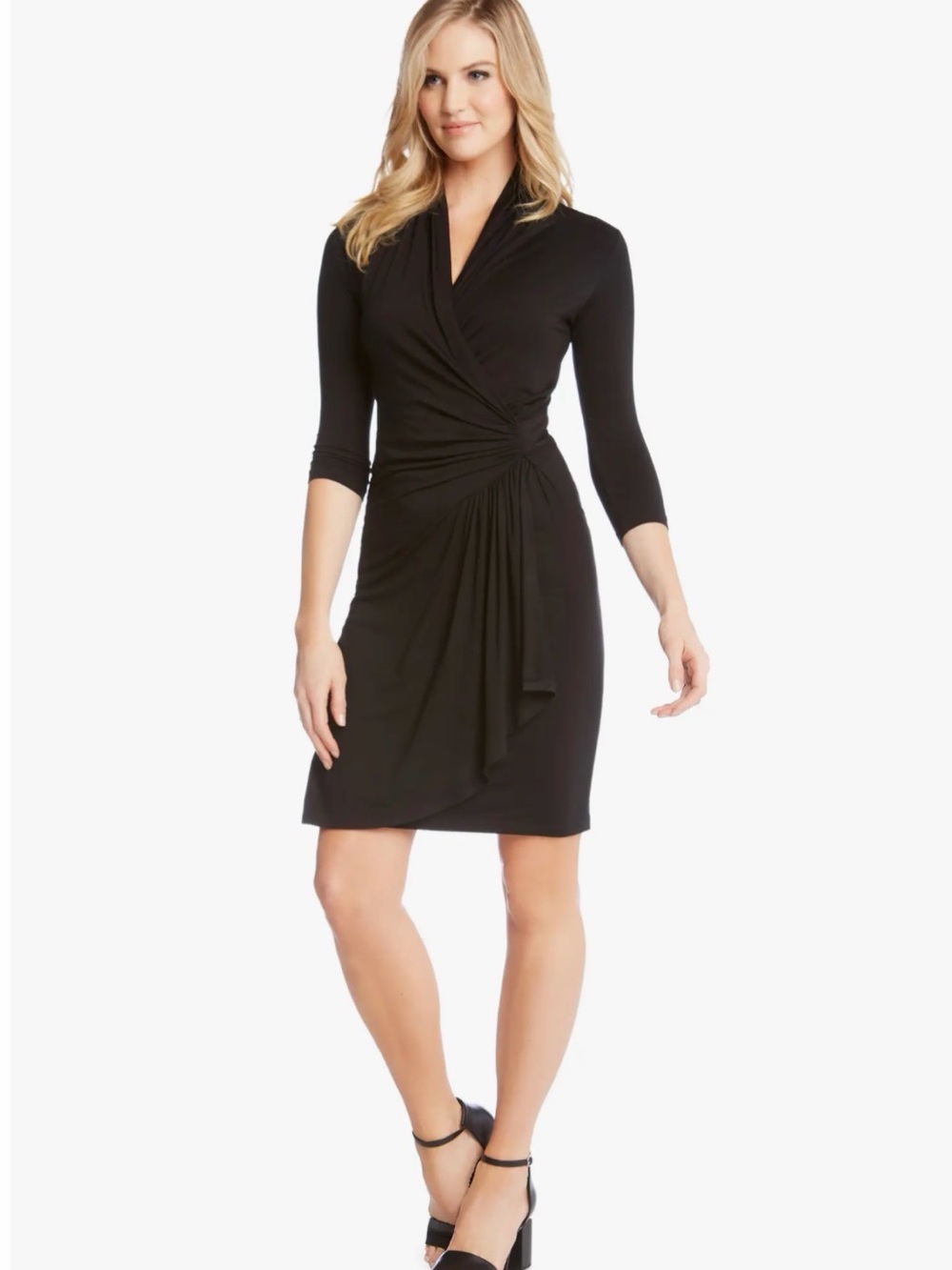 Karen Kane Cascade Faux Wrap-Style Long Sleeve Dress